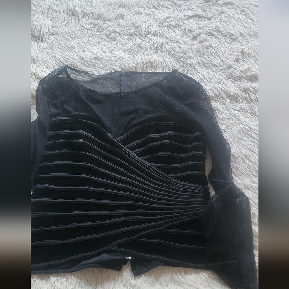JS Collections Black Sheer Sleeve Blouse